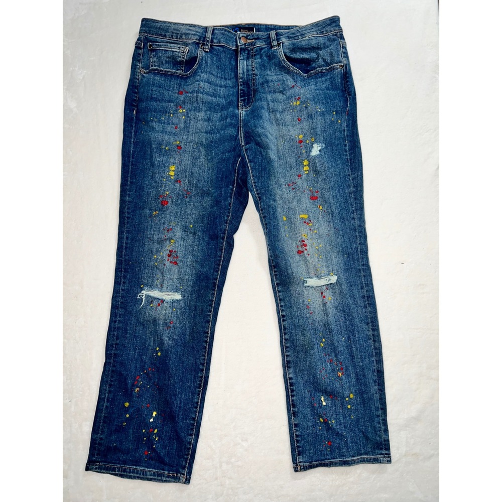 Regal Exchange Mens 38x30 Paint‎ Splatter Distressed Straight Leg Jeans Blue